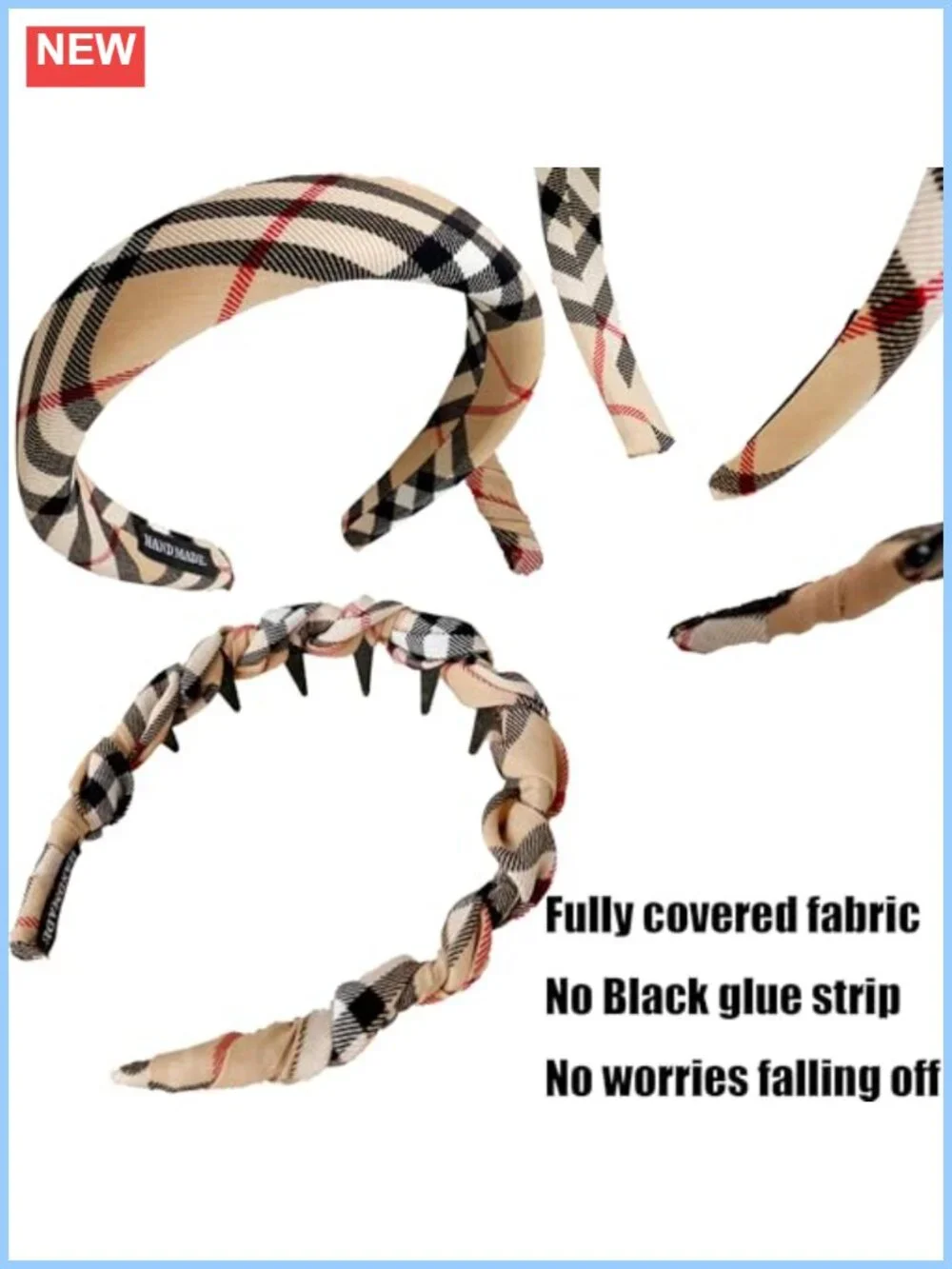 5 Pack Plaid Padded Headbands for Women Teen Girls Cotton Non-Slip Zig Zag